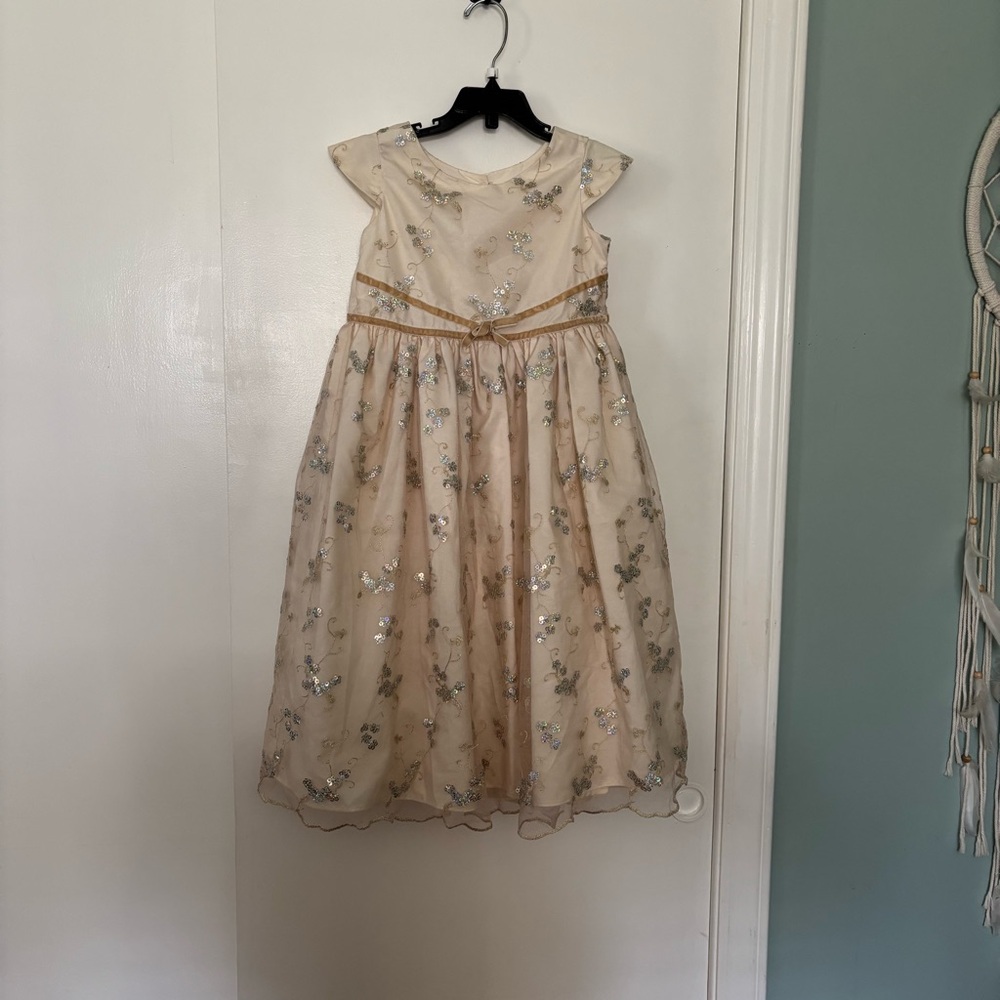 Elegant Cream Floral Kids Dress